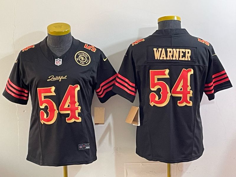 Women 2026 San Francisco 49ers #54 Warner Black gold Nike Limited NFL Jersey style 003